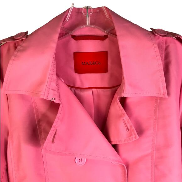 Max&Co. Trench Coat‎ Womens Pink Sz 6 Belted Jacket double breasted - Picture 2 of 12